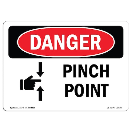 OSHA Danger Sign, Pinch Point, 10in X 7in Aluminum